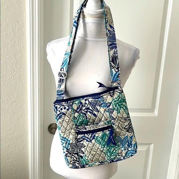 Vera Bradley Santiago Blue / Green Crossbar Shoulder Bag Adjustable Strap NWOT - Picture 2 of 12
